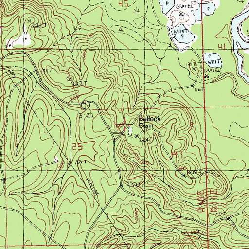 Topographic Map of Bullock Cemetery, LA