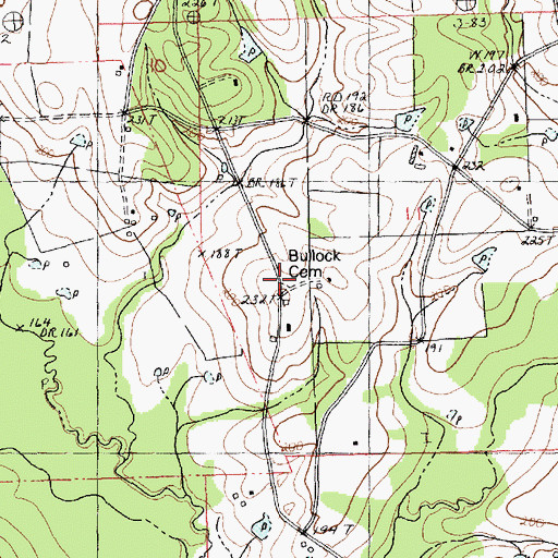 Topographic Map of Bullock Cemetery, LA