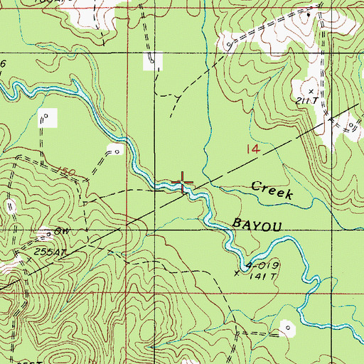 Topographic Map of Bullock Creek, LA