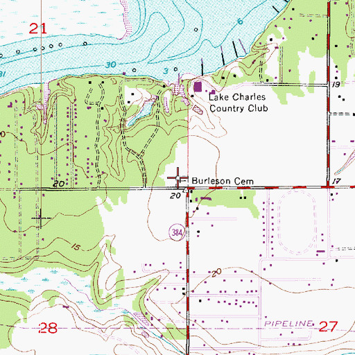 Topographic Map of Burleson Cemetery, LA