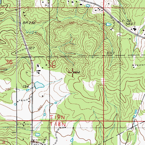 Topographic Map of Burns Cemetery, LA