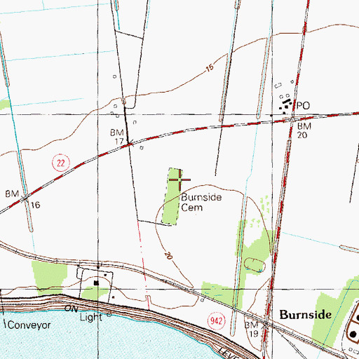 Topographic Map of Burnside Cemetery, LA