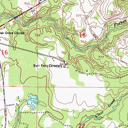 Topographic Map of Burr Ferry Cemetery, LA