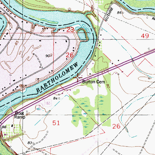 Topographic Map of Burton Cemetery, LA