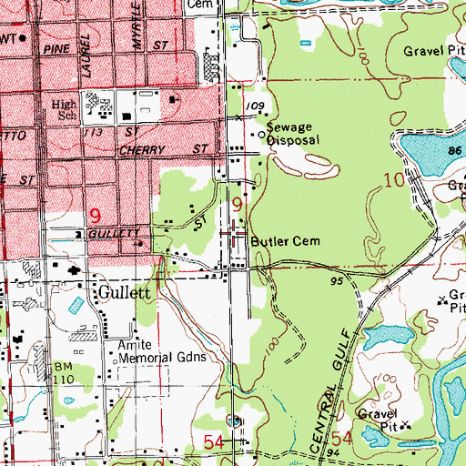 Topographic Map of Butler Cemetery, LA