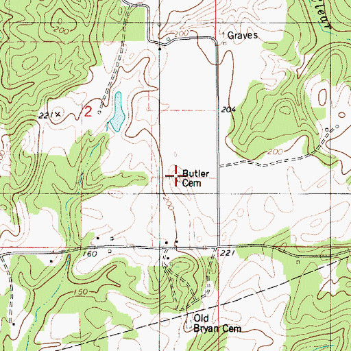 Topographic Map of Butler Cemetery, LA