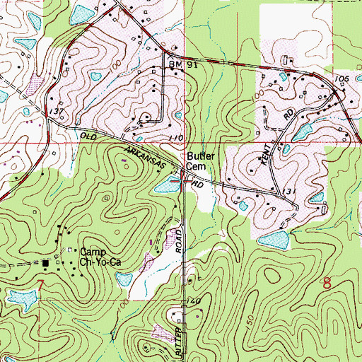 Topographic Map of Butler Cemetery, LA