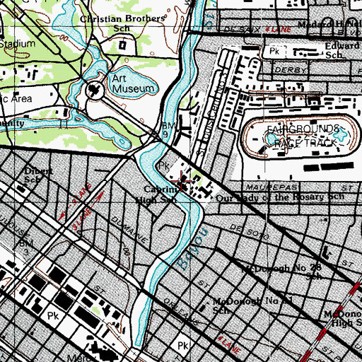 Topographic Map of Cabrini High School, LA
