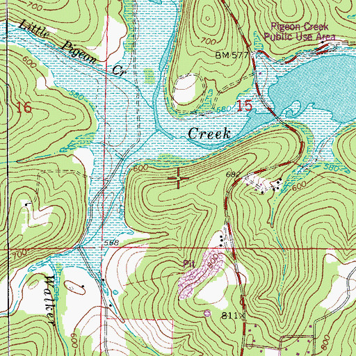 Topographic Map of Pigeon Creek, AR
