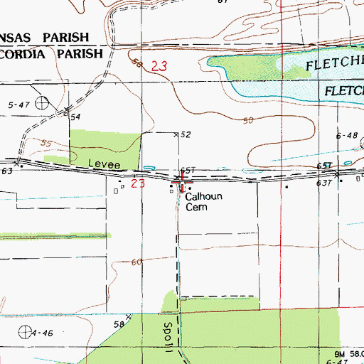 Topographic Map of Calhoun Cemetery, LA
