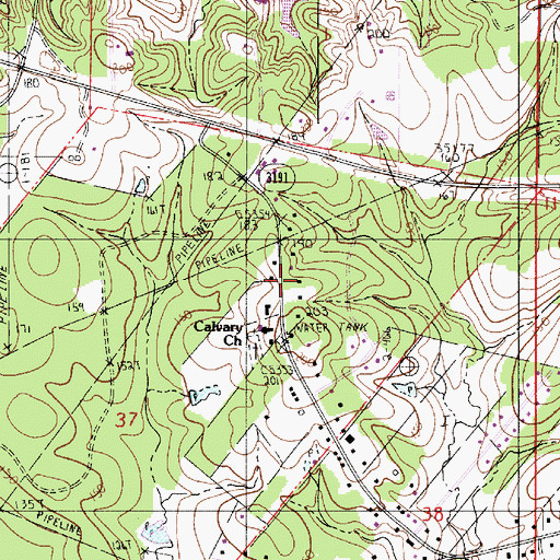 Topographic Map of Calvary Church, LA