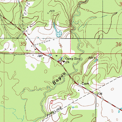 Topographic Map of Camp Zion Church, LA