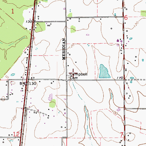 Topographic Map of Campbell Cemetery, LA