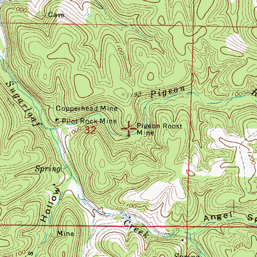 Topographic Map of Pigeon Roost Mine, AR