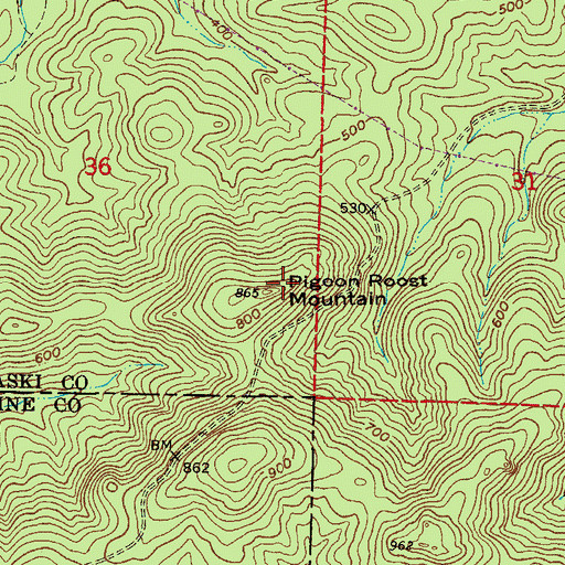 Topographic Map of Pigeon Roost Mountain, AR