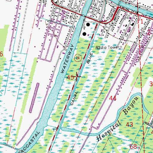 Topographic Map of Canal Blue, LA