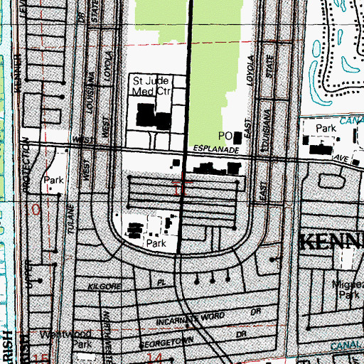Topographic Map of Canal Number Nine, LA