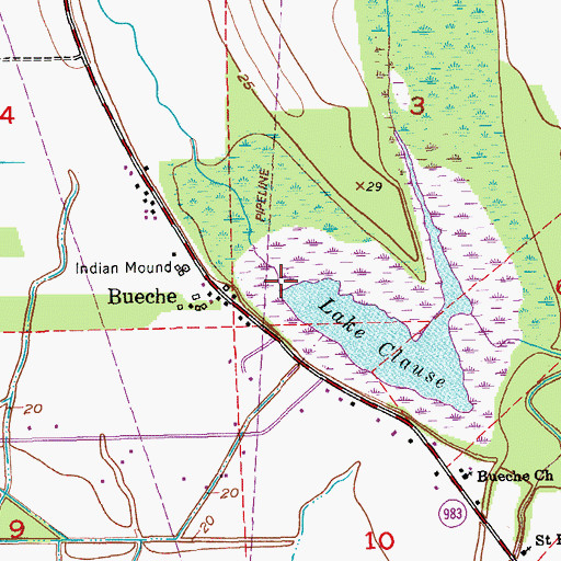 Topographic Map of Cane Bayou, LA