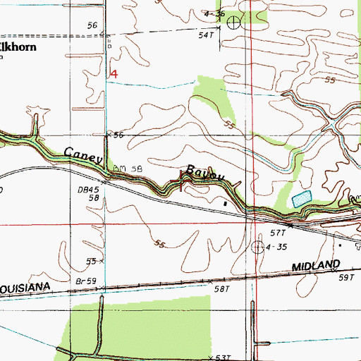 Topographic Map of Caney Bayou, LA