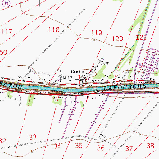 Topographic Map of Canne Church, LA