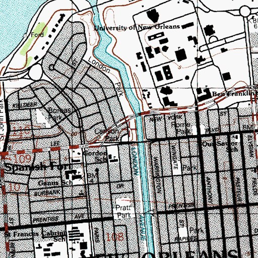 Topographic Map of Carlson Park, LA