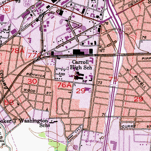 Topographic Map of Carroll High School, LA