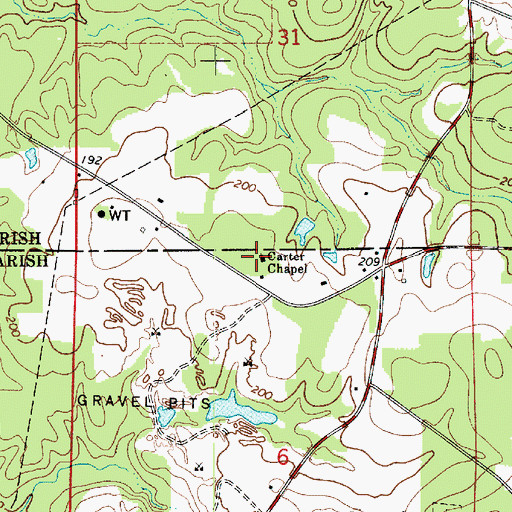 Topographic Map of Carter Chapel, LA