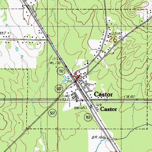 Topographic Map of Castor, LA