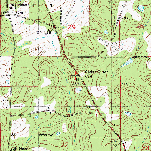 Topographic Map of Cedar Grove Cemetery, LA