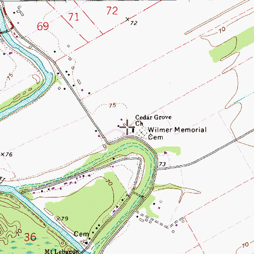 Topographic Map of Cedar Grove Church, LA