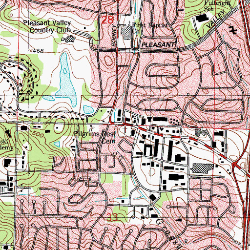 Topographic Map of Pilgrims Rest Cemetery, AR