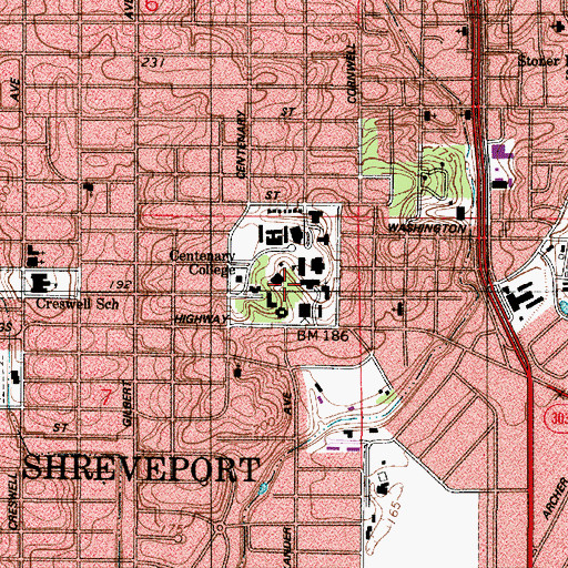 Topographic Map of Centenary College of Louisiana, LA