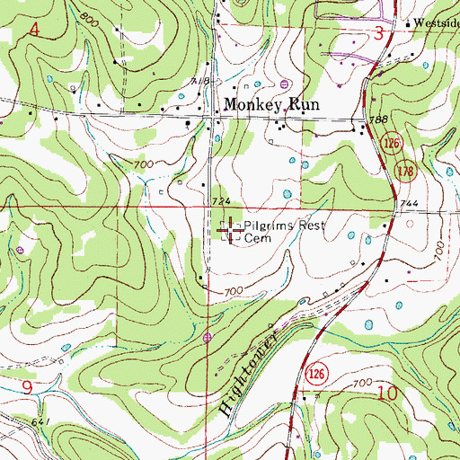 Topographic Map of Pilgrims Rest Cemetery, AR