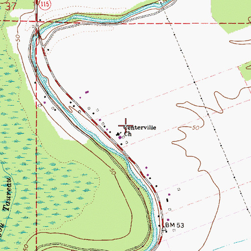 Topographic Map of Centerville Church, LA