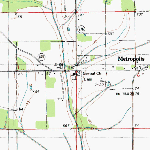 Topographic Map of Central Church, LA