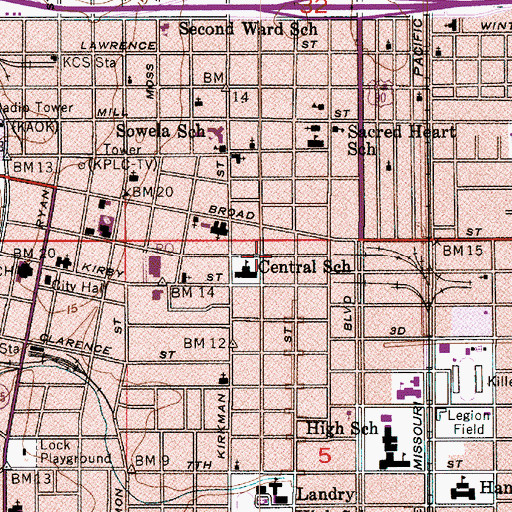 Topographic Map of Central School, LA