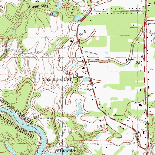 Topographic Map of Chambers Cemetery, LA