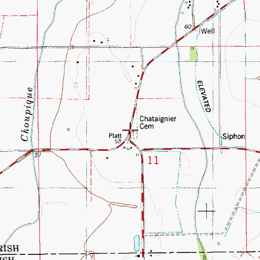 Topographic Map of Chataignier Church, LA
