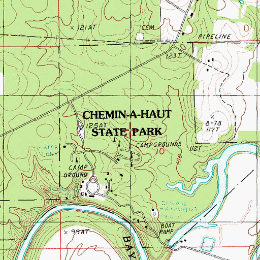 Topographic Map of Chemin-A-Haut State Park, LA