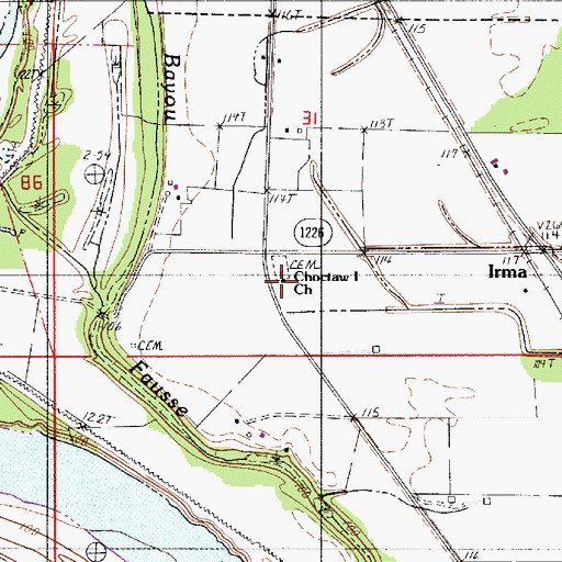 Topographic Map of Choctaw Church, LA