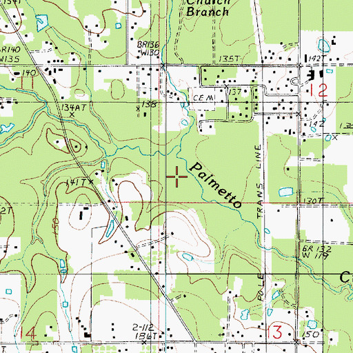 Topographic Map of Church Branch, LA