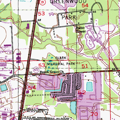 Topographic Map of Clark Memorial Park, LA