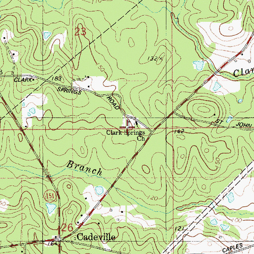 Topographic Map of Clark Springs Church, LA