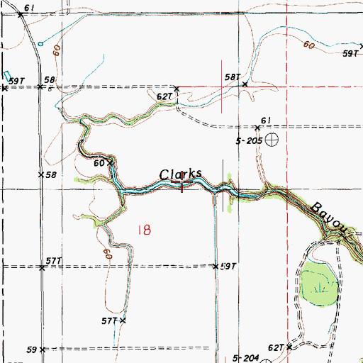 Topographic Map of Clarks Bayou, LA