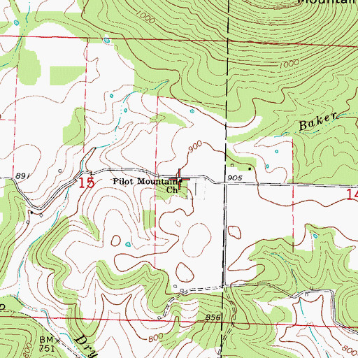 Topographic Map of Pilot Mountain Church, AR