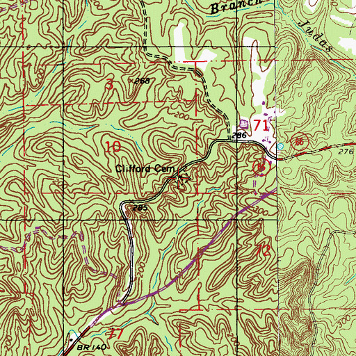Topographic Map of Clifford Cemetery, LA