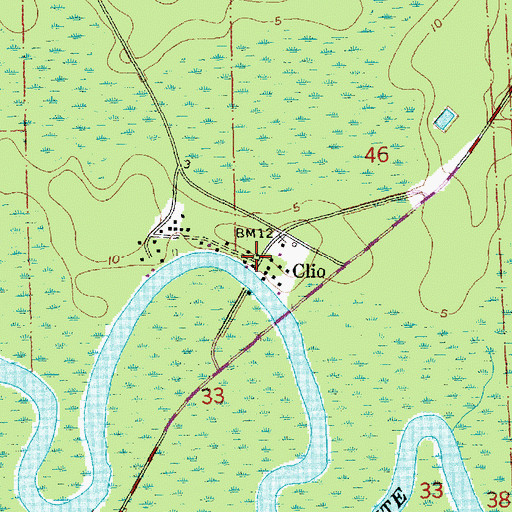 Topographic Map of Clio, LA