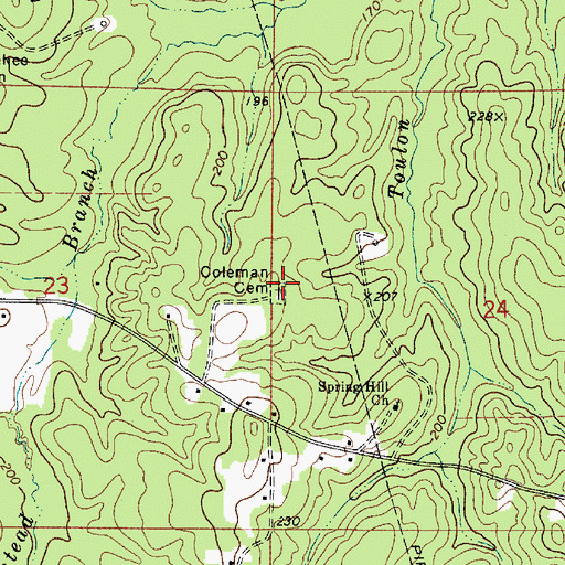 Topographic Map of Coleman Cemetery, LA