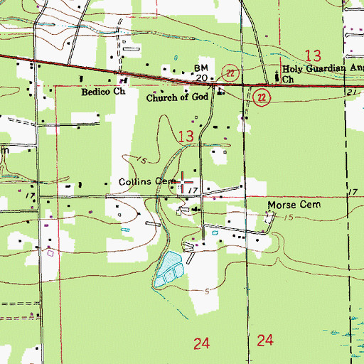 Topographic Map of Collins Cemetery, LA