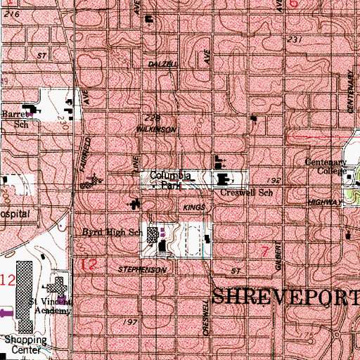 Topographic Map of Columbia Park, LA